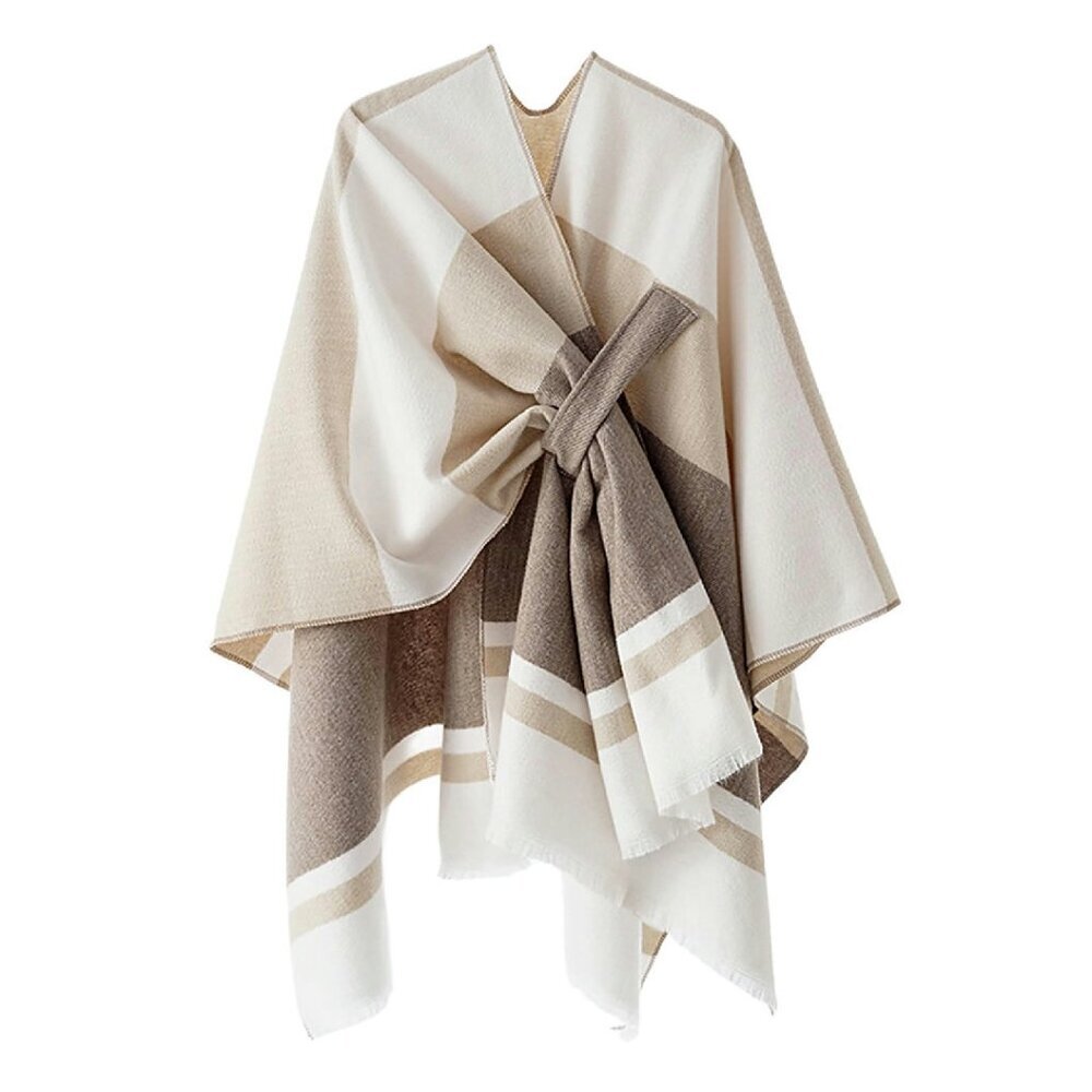 Oversized Plaid Poncho Sweater Shawl Wrap for Women Fall Winter